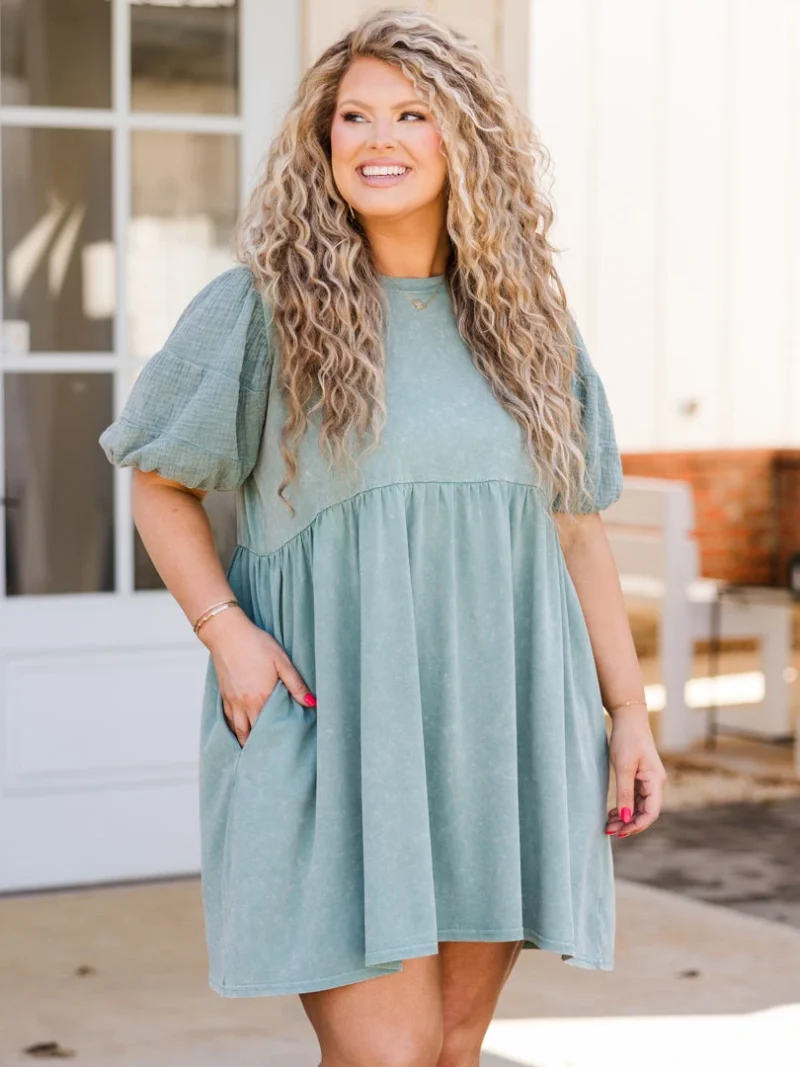 Wind In My Hair Don't Care Dress, Sage